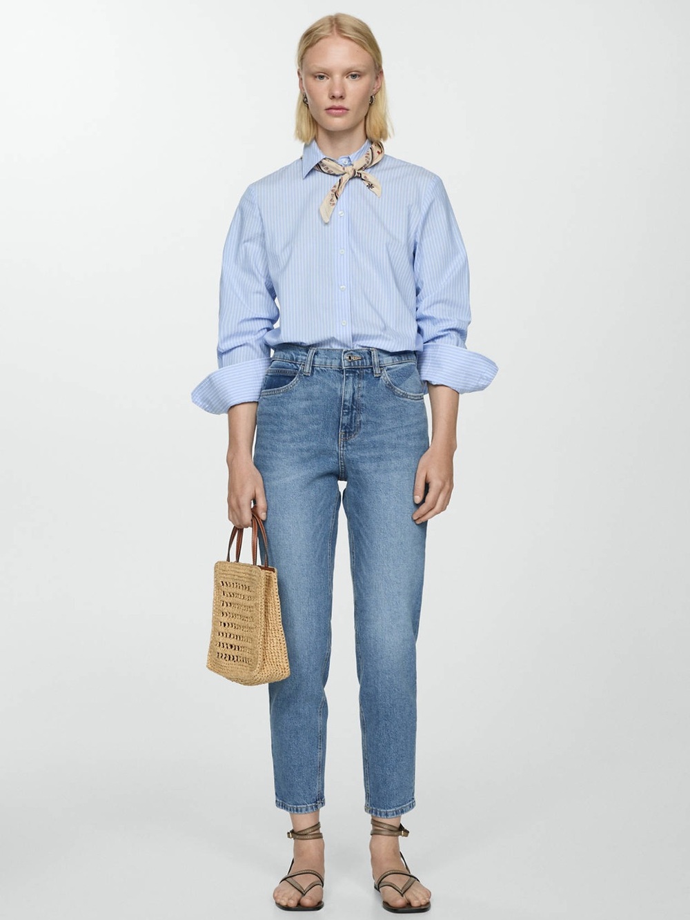 Mango High-Rise Light Blue Tapered Jeans